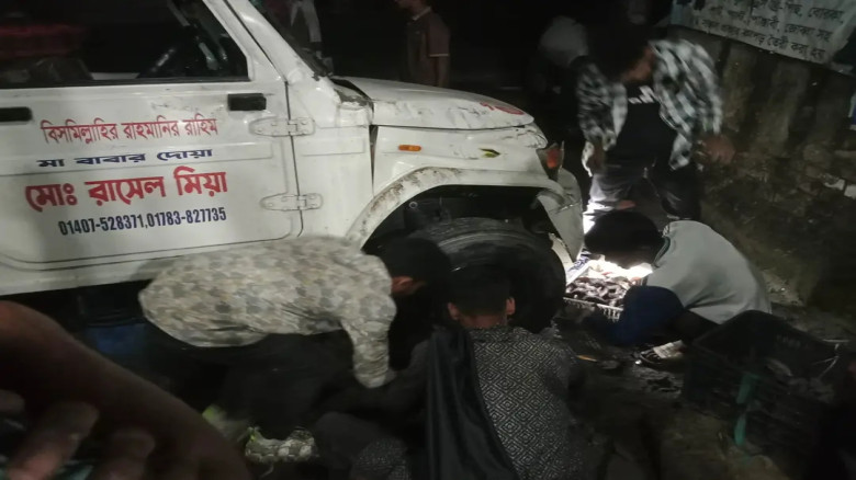 বাজরা তারাকান্দি বাসস্ট্যান্ডে মাছবাহী পিকআপের ধাক্কায় দুটি